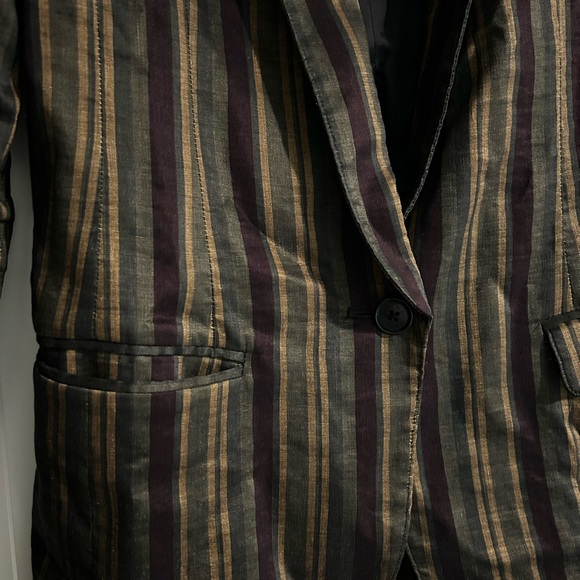 SMYTHE Linen Blend Single Button Closure Striped Blazer - Size 4 - Picture 4 of 7